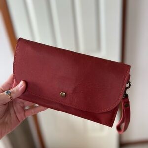 Able Raspberry Leather Clutch Wristlet